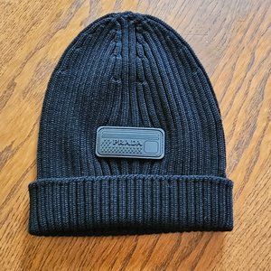 Prada Wool Beanie Black Mens Large UMD8429